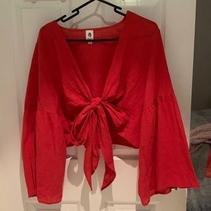 Vici brand red tie up crop top with bell sleeves